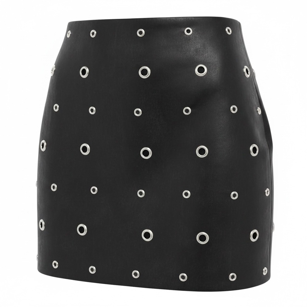 Talulah Black Faux Leather Studded Grommet Mini Skirt Size‎ M Womens